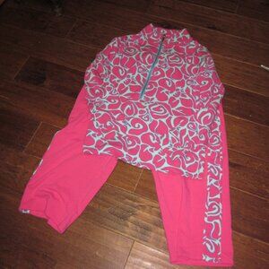 2 pc Crown & Ivy beach workout activewear so cute lg pink half zip 3/4 bottom
